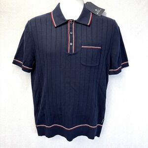 NWT Ben Sherman Ribbed Knit Polo Shirt Mens Small Navy Blue Blazer Red White $89